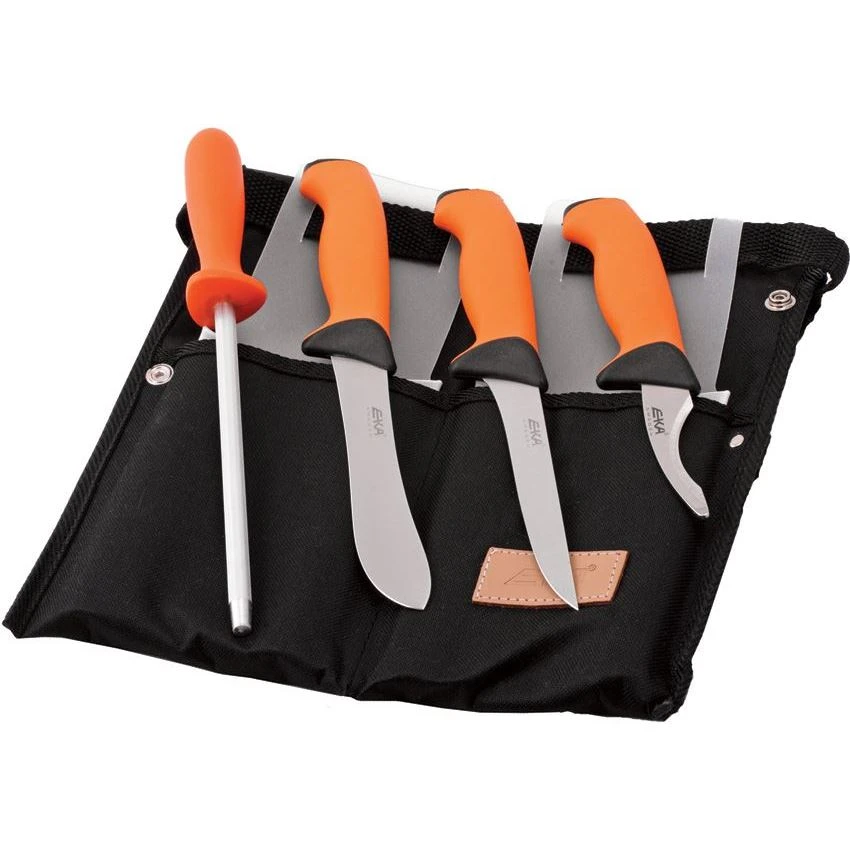 EKA 730403 Butcher Set Kitchen Cutlery Knife With Orange Santoprene Handle 3 EKA 730403 Butcher Set Kitchen Cutlery Knife With Orange Santoprene Handle