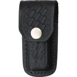 Sheath 1142 Folding Knife With Black Leather Embossed Basketweave Design