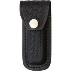 Sheath 1143 Folding Knife With Black Leather Embossed Basketweave Design