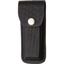 Sheath 1144 Folding Knife With Black Leather Embossed Basketweave Design