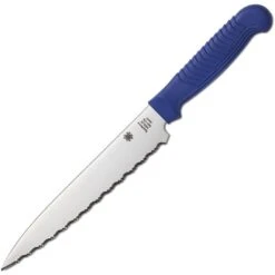 Spyderco 04SBL Utility Serrated Knife With Blue Contoured Polypropylene Handle